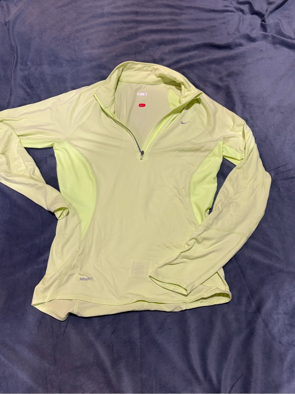 Nike Dri-Fit 1/4 Zip Pullover Womens Medium S Neon Green Running Shirt Active